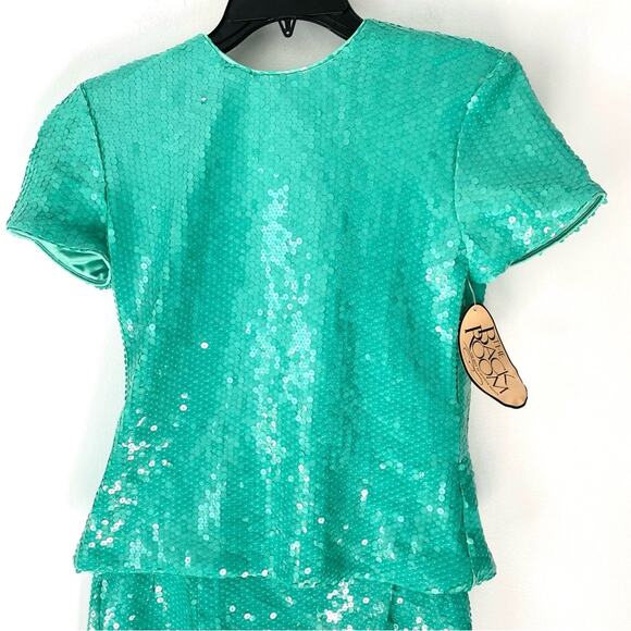 Vintage Chetta B Sherrie Bloom Peter Noviello Green Sequin two piece skirt set 6 - Picture 2 of 12